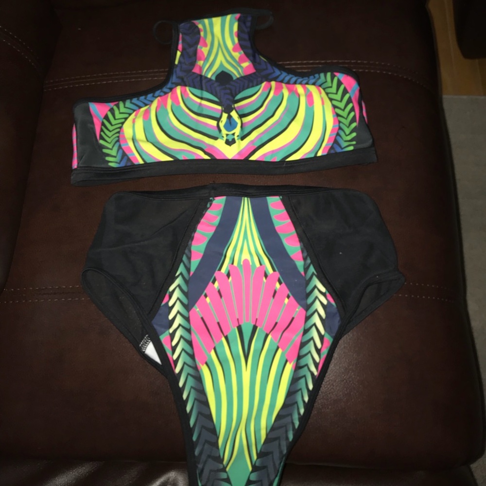 Tribal aztec 2 piece high waisted bikini swim